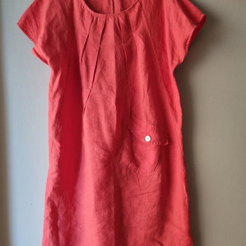 Linen dress like new, cotton blend, watermelon color, size L