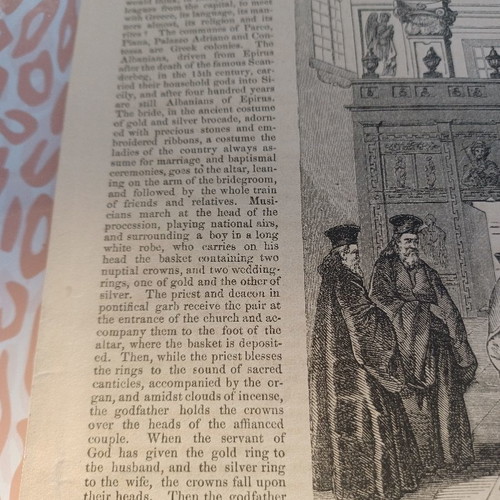 Woodcut 1855 Greek Marriage at Piana Sicily used