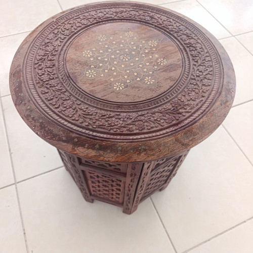 Handmade Indian Sheesham wood and brass side table