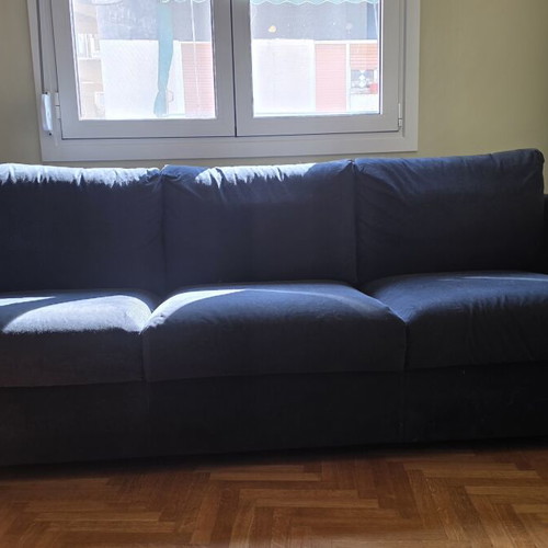 Sofa with storage ottoman, dark blue