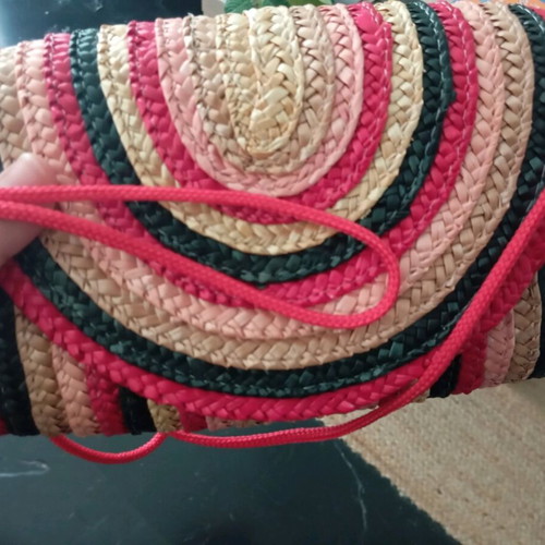 Primark women's straw handbag hand-held like new, red and pink