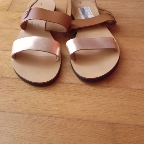 Leather sandals women's new, anatomical, gold and brown