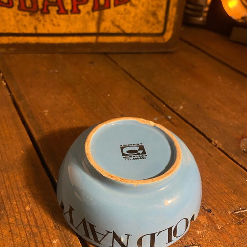 Papastratos Old Navy ceramic ashtray used, blue