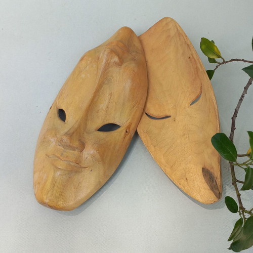 Handmade wooden Happy-Sad theatrical masks set like new