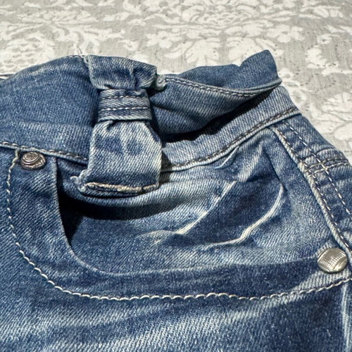 Jeans like new blue color with bows, size S/M