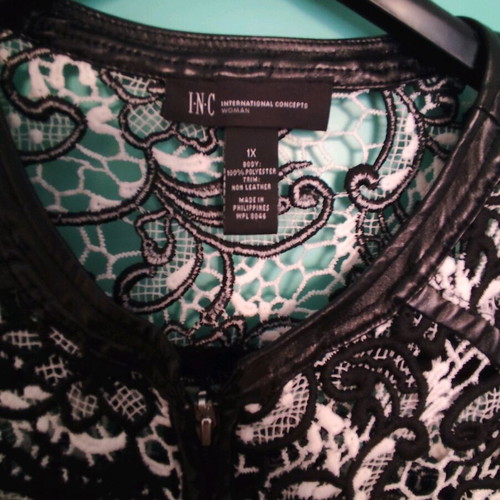 Incotex lace jacket with leather trim like new, black and white