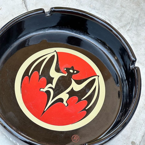 Bacardi porcelain ashtray vintage collectible used with bat logo