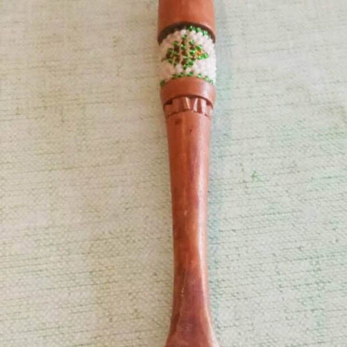 Vintage handmade wooden smoking pipe with beadwork like new
