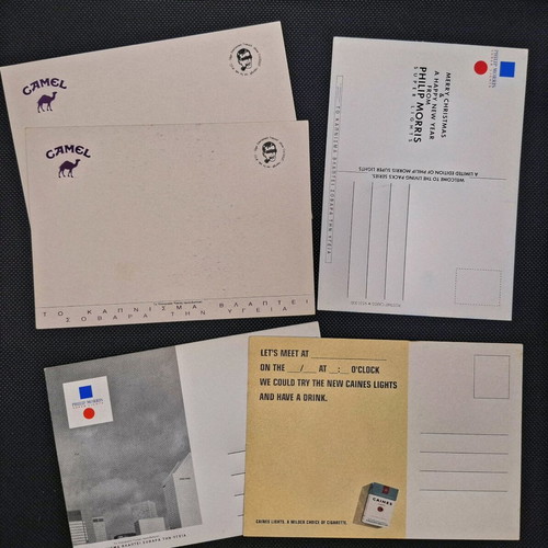 Collectible cartes postales with cigarette theme, set of 7 unused