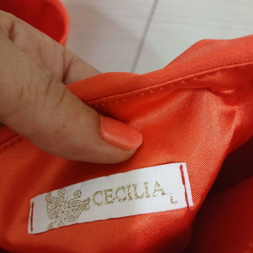 Red Strapless Dress L Cecilia like new, polyester, uneven hem