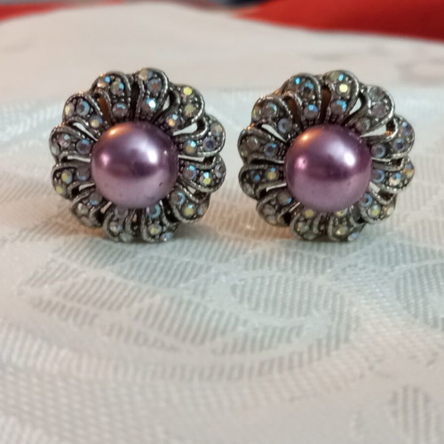 Earrings faux with colorful zircon and faux pearl 90s, like new