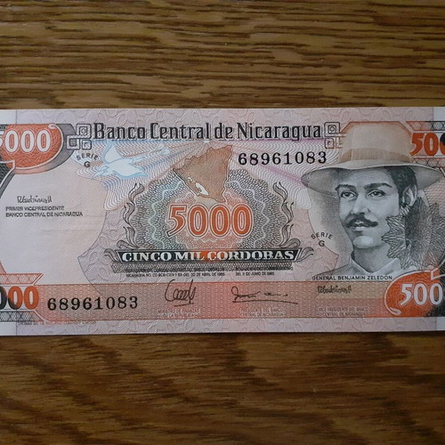 Nicaragua 5,000 Cordobas banknote 1985 new