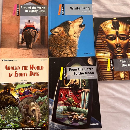 Educational classic literature books for children learning English, used, set of 5 with watercolor pencils