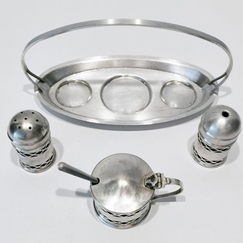 English vintage three-piece salt and pepper set used, silver-plated