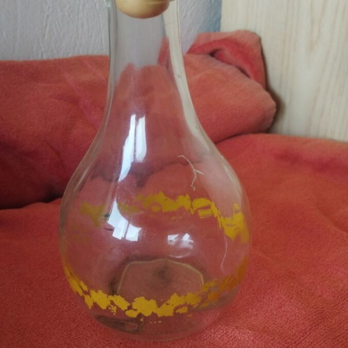 Commemorative Glass Decanter from 1959 Wine Festival used, yellow decoration