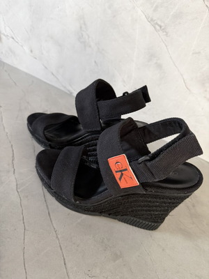 Calvin Klein Jeans Black Wedge Sandals Size 38 like new