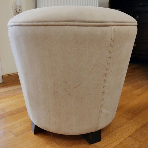Leather Barrel Stool ecru, like new, Greek made