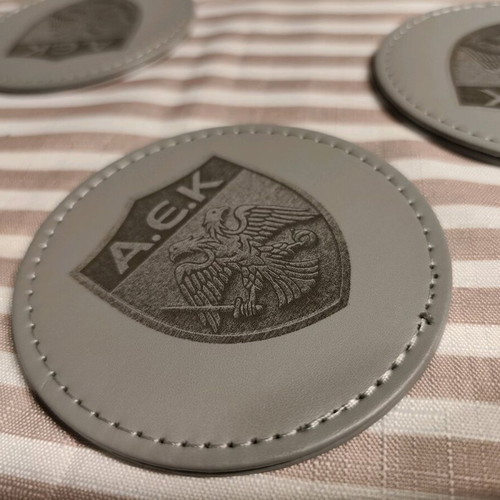AEK coaster set made of leatherette with laser engraving, new, 4 pieces