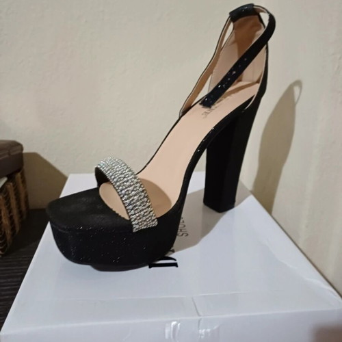 Sandal black with glitter and strass, new, size 39, platform 12cm