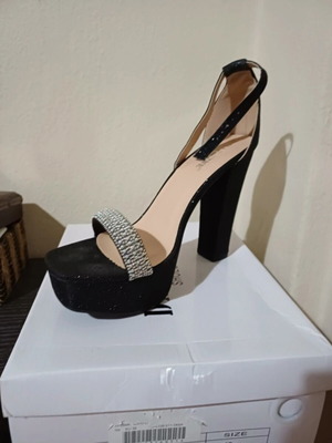 Sandal black with glitter and strass, new, size 39, platform 12cm
