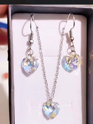 Σετ κολιέ σκουλαρίκια καρδιές Swarovski ιριδίζον ανοξείδωτο ατσάλι καινούργιο