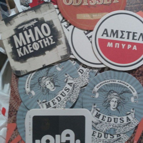 Set of 20 collectible beer and wine paper coasters with Andrus beer pen