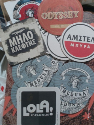 Set of 20 collectible beer and wine paper coasters with Andrus beer pen