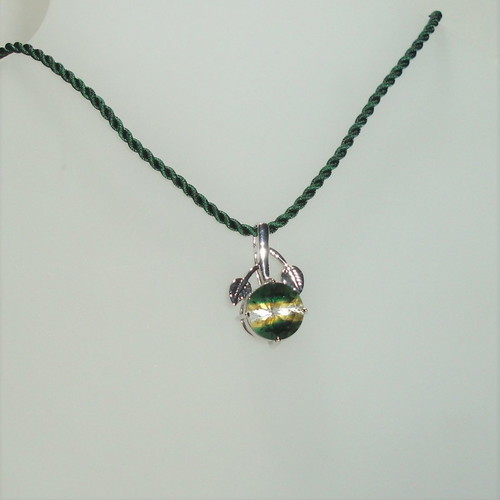Platinum plated pendant with crystal and silk cord new