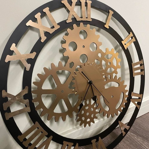 Wall clock handmade metal with gears, new, 55cm diameter