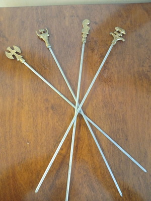 Stainless steel skewers with bronze decoration, set of 4, like new