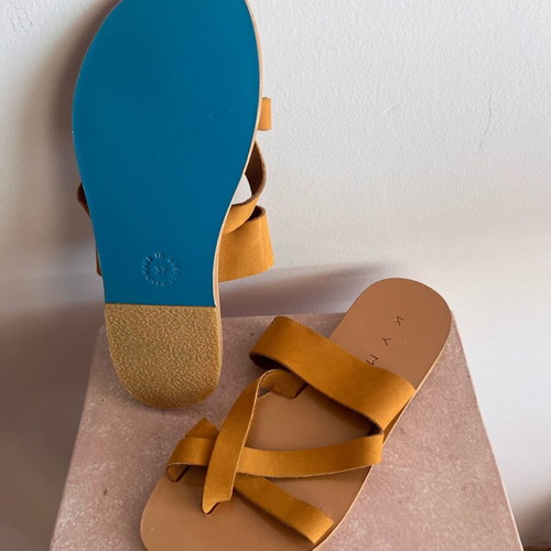 KYMΑ leather sandals new, yellow, size 37