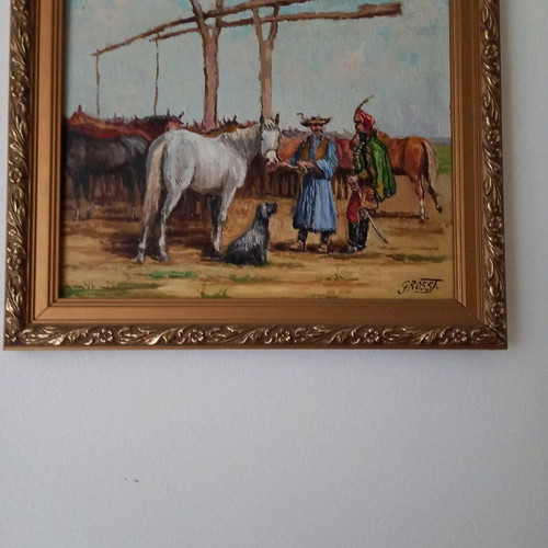 Authentic Hungarian painting with gilded frame by Gross J.