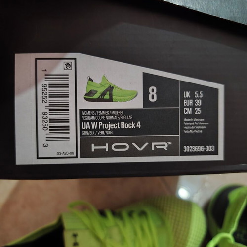 Under Armour Project Rock 4 women's athletic shoes, size 39, green and black