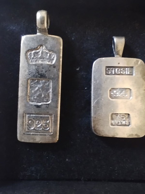Sterling Silver 925 Ingot Pendants set of two, used