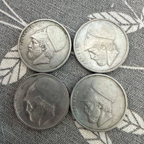 Vintage 20 Drachma coins 1976-1988, Parthenon and Pericles design
