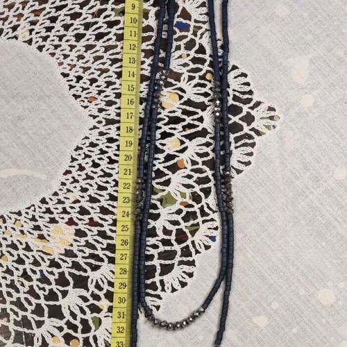Long necklace double strand in dark blue and shiny black beads, like new