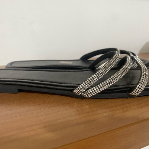 Rhinestone flat sandals like new, Shein black slippers size 38