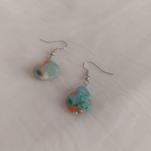 Little Matisse handmade statement earrings with turquoise and orange beads