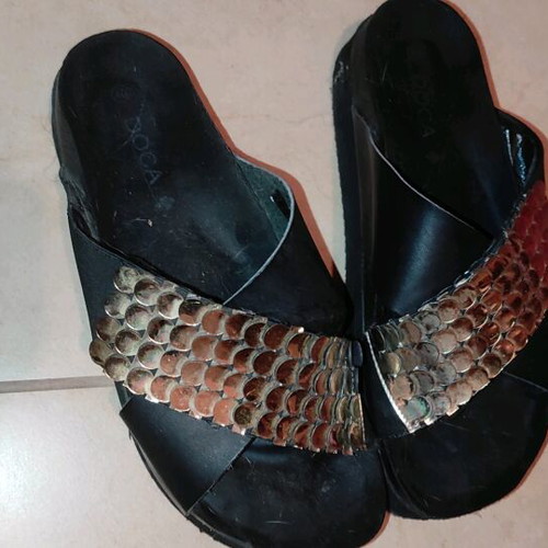 Platform shoes used with gold-silver sequins size 41