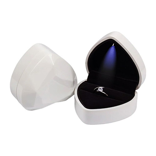 Wedding ring box new, white with projector and plush interior