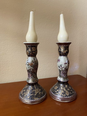 Πορσελάνινα κηροπήγια Satsuma vintage hand painted, σαν καινούργιο σετ