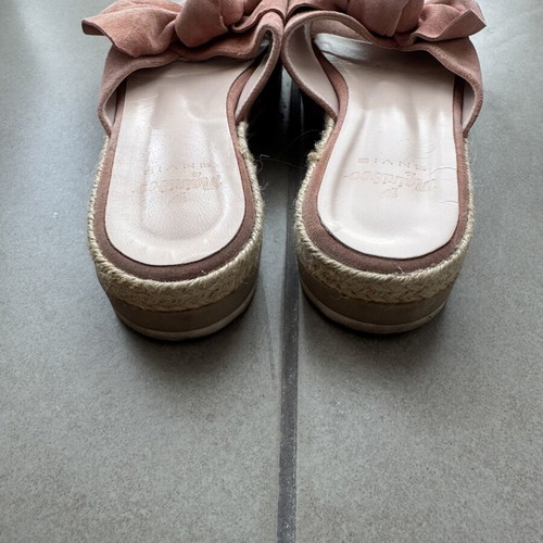 Mairiboo for Envie suede slippers with oversized bow, dusty pink