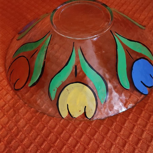 Glass platter used with painted tulips