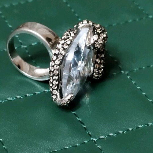 Silver ring with snake like new, large stone and crystal