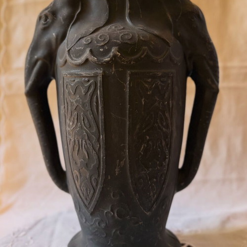Antique German Art Nouveau Lavinite Elephant Vase used
