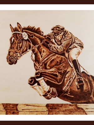 Horse Racing Pyrography Painting new on poplar wood