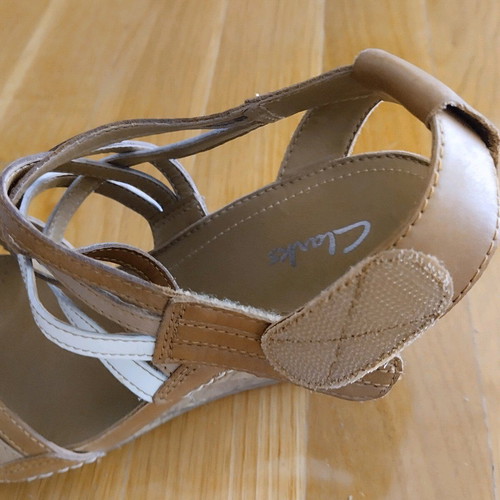 Clarks women's platform sandals, brown and white