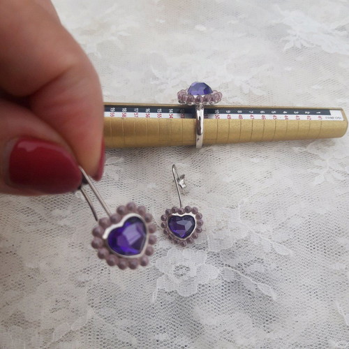 Lousir silver set with purple heart zirconia like new