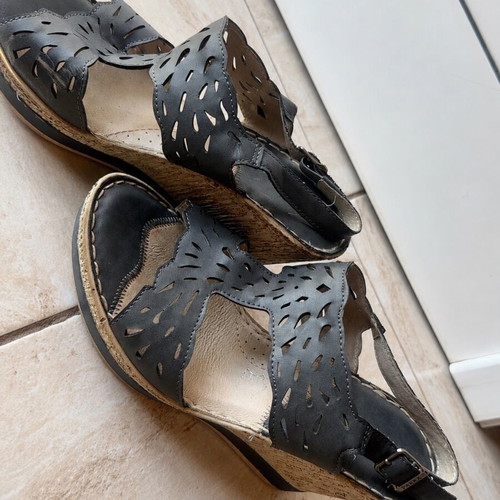 Parex black platform sandals with perforated design, size 38