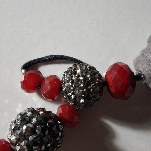 Boho necklace used, gray and red